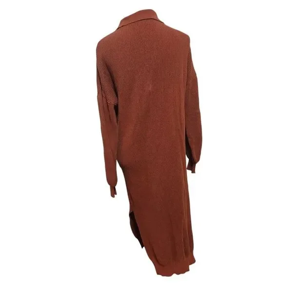 Natural Life Sweater Dress Small Medium Rust Orange Brown Ribbed Midi - Picture 6 of 13